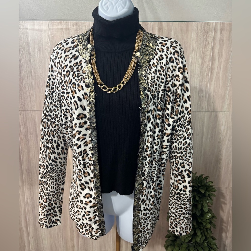 Alberto Makali Beaded Leopard Print Women's Open Front Cardigan